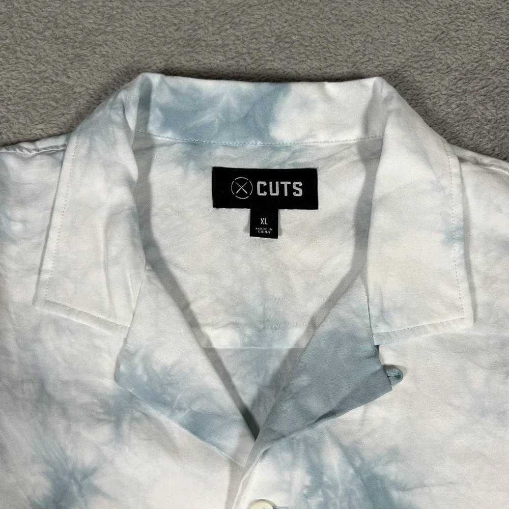 Cuts Clothing Shirt Men XL Blue White Tie Dye Camp Collar Hyperloop Rayon - Picture 4 of 13